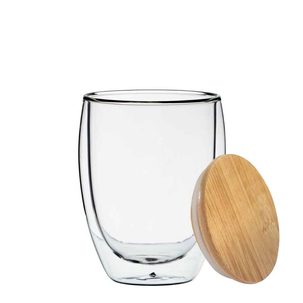 Glass Double Walled Cup Bamboo lid