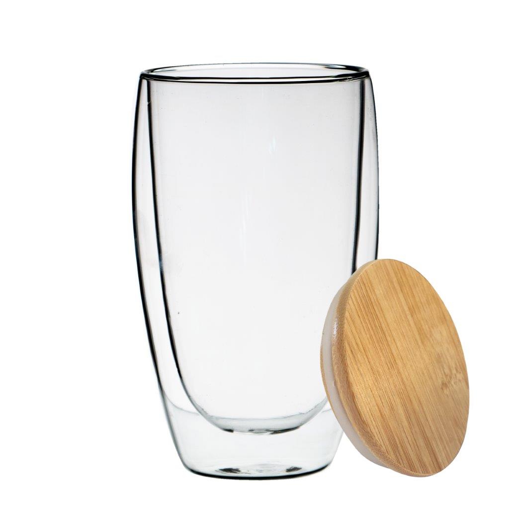 Glass Double Walled Cup Bamboo lid