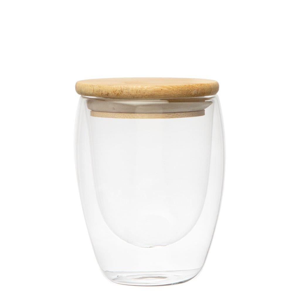Glass Double Walled Cup Bamboo lid