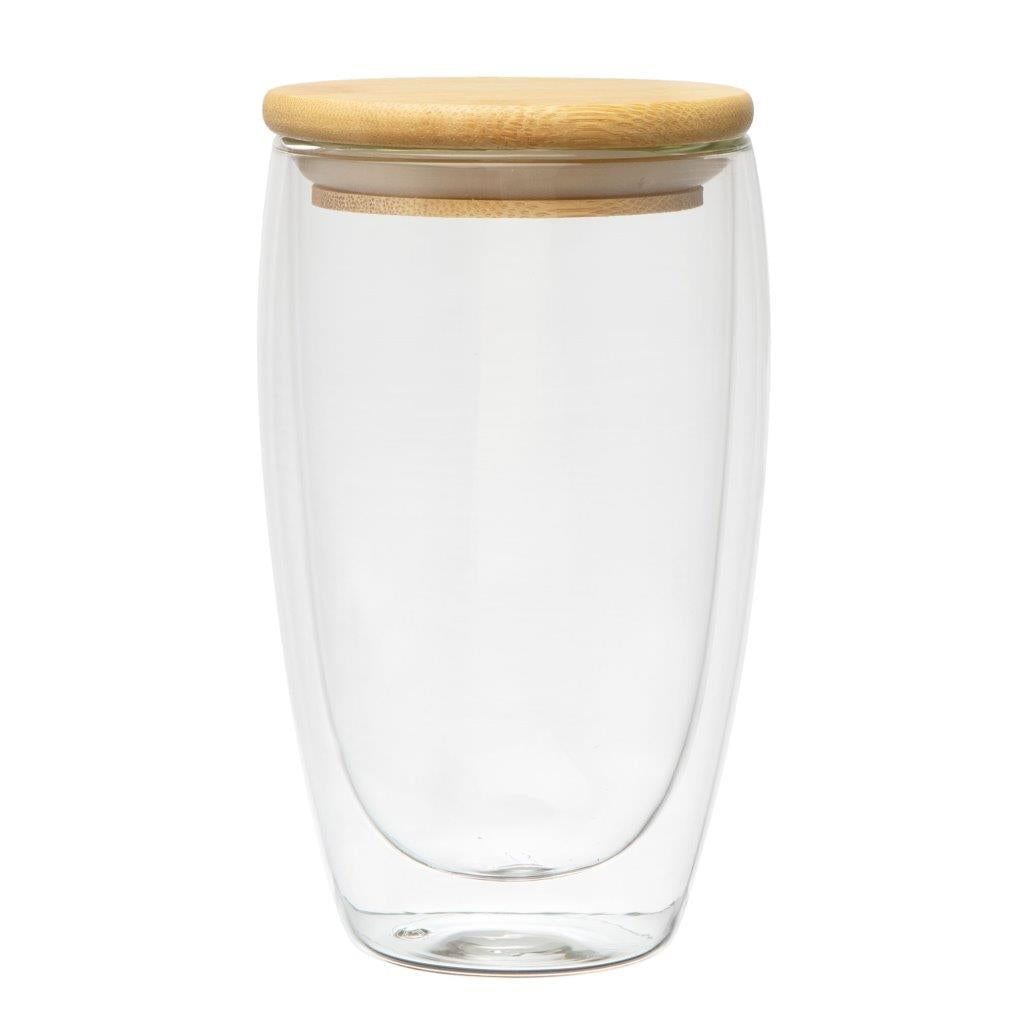 Glass Double Walled Cup Bamboo lid